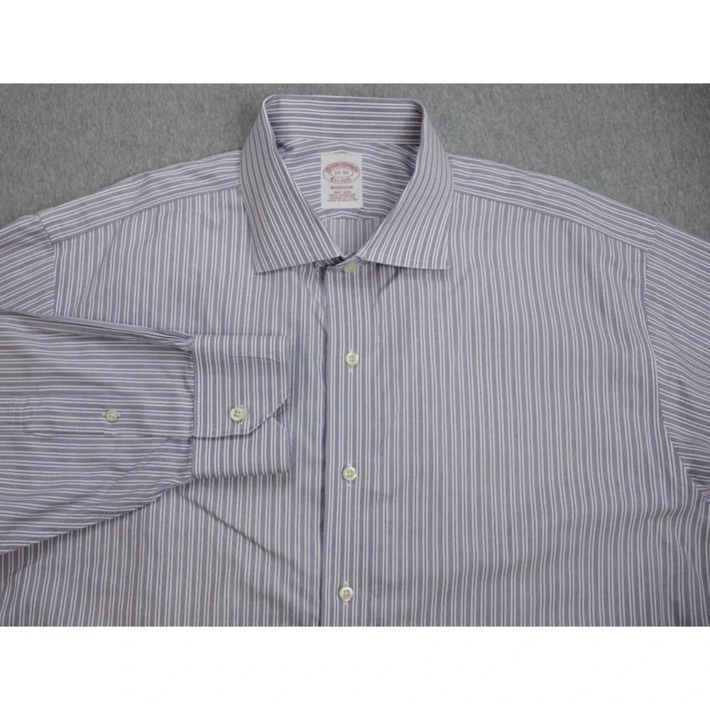 Brooks Brothers Shirt Mens Size 17 - 35 Striped 100% Supima Cotton Long Sleeve‎